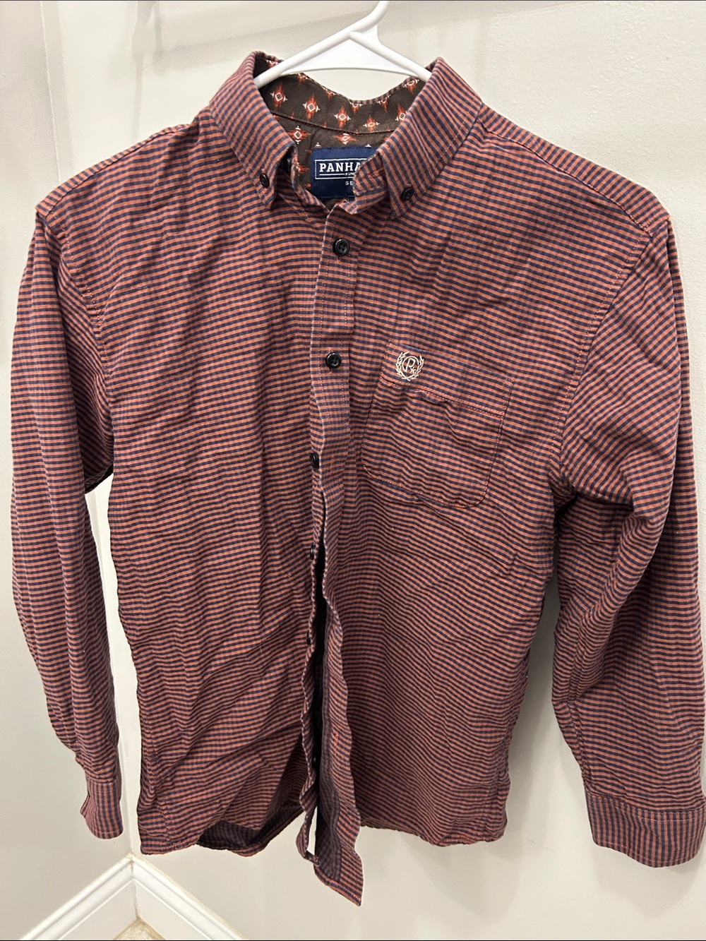 Panhandle Slim Men's Burgundy and Navy Micro-Stripe Button-Down Shirt
